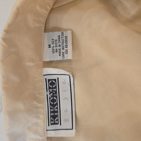Vintage 100% Silk Short Sleeve Japenese Button Down Shirt Womens Medium Cream - Picture 6 of 9